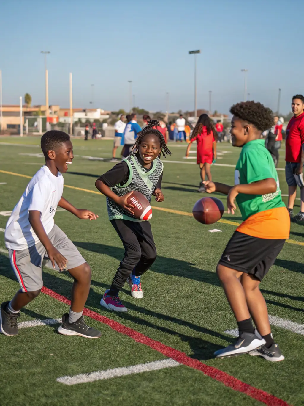 A picture of community members participating in a football-related event, highlighting the organization's commitment to community engagement.